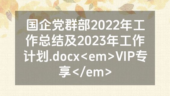 国企党群部2022年工作总结及2023年工作计划.docx<em>VIP专享</em>