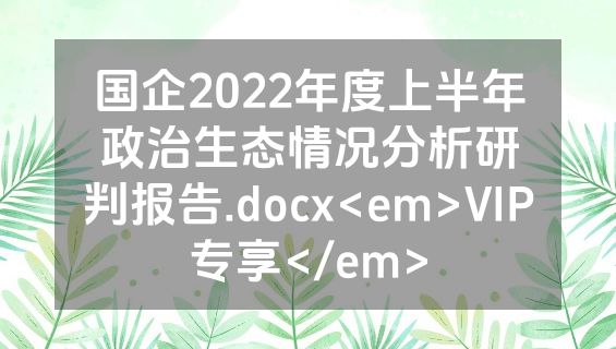 国企2022年度上半年政治生态情况分析研判报告.docx<em>VIP专享</em>