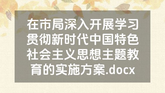在市局深入开展学习贯彻新时代中国特色社会主义思想主题教育的实施方案.docx