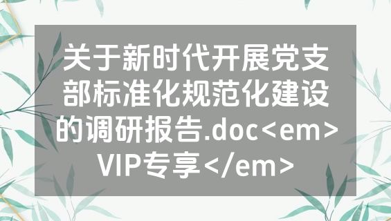 关于新时代开展党支部标准化规范化建设的调研报告.doc<em>VIP专享</em>