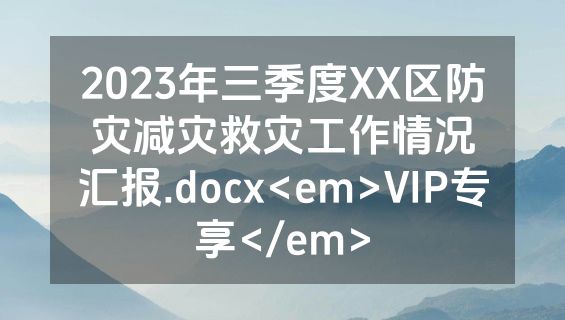 2023年三季度XX区防灾减灾救灾工作情况汇报.docx<em>VIP专享</em>