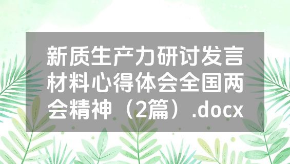 新质生产力研讨发言材料心得体会全国两会精神（2篇）.docx