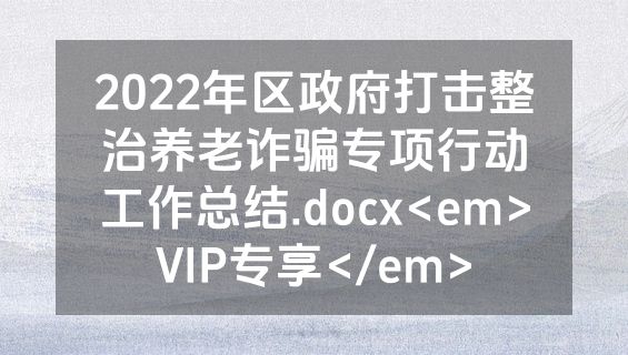 2022年区政府打击整治养老诈骗专项行动工作总结.docx<em>VIP专享</em>