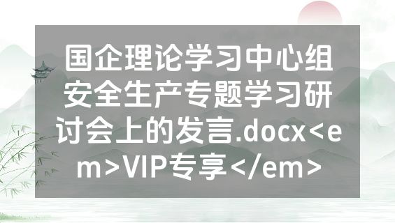 国企理论学习中心组安全生产专题学习研讨会上的发言.docx<em>VIP专享</em>