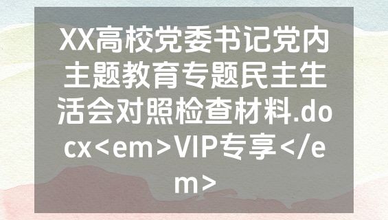 XX高校党委书记党内主题教育专题民主生活会对照检查材料.docx<em>VIP专享</em>