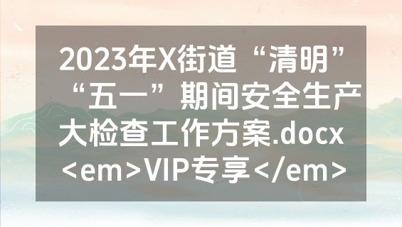 2023年X街道“清明”“五一”期间安全生产大检查工作方案.docx<em>VIP专享</em>