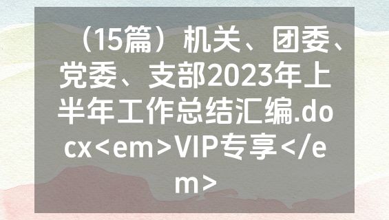 （15篇）机关、团委、党委、支部2023年上半年工作总结汇编.docx<em>VIP专享</em>