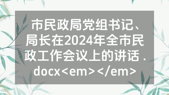 市民政局党组书记、局长在2024年全市民政工作会议上的讲话 .docx<em></em>