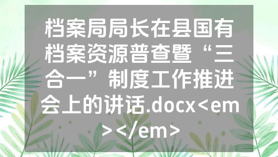 档案局局长在县国有档案资源普查暨“三合一”制度工作推进会上的讲话.docx<em></em>