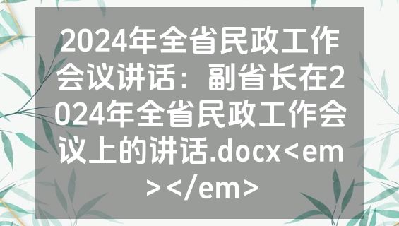 2024年全省民政工作会议讲话：副省长在2024年全省民政工作会议上的讲话.docx<em></em>