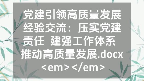 党建引领高质量发展经验交流：压实党建责任  建强工作体系  推动高质量发展.docx<em></em>