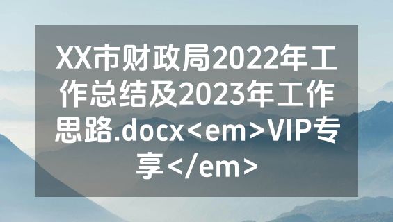 XX市财政局2022年工作总结及2023年工作思路.docx<em>VIP专享</em>
