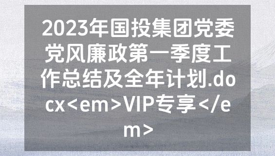 2023年国投集团党委党风廉政第一季度工作总结及全年计划.docx<em>VIP专享</em>