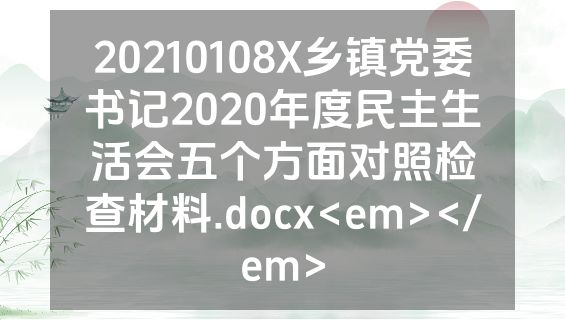 20210108X乡镇党委书记2020年度民主生活会五个方面对照检查材料.docx<em></em>