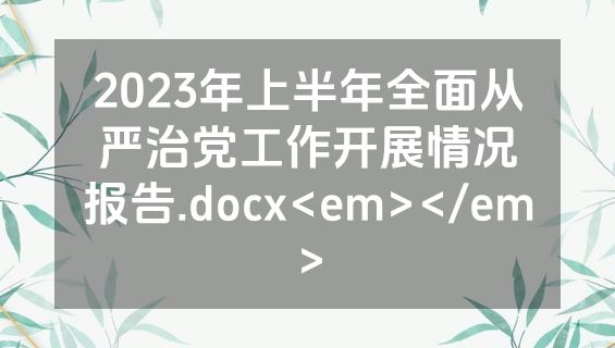 2023年上半年全面从严治党工作开展情况报告.docx<em></em>