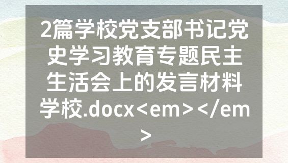 2篇学校党支部书记党史学习教育专题民主生活会上的发言材料学校.docx<em></em>