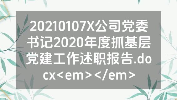 20210107X公司党委书记2020年度抓基层党建工作述职报告.docx<em></em>