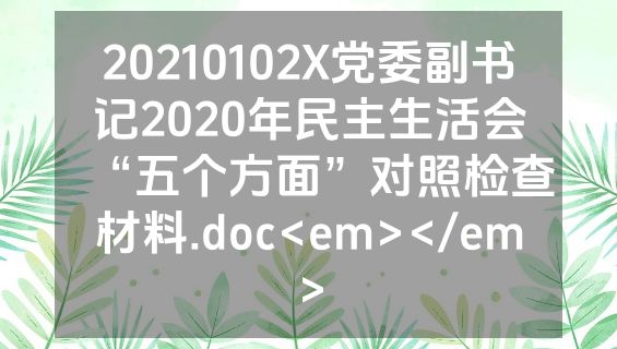 20210102X党委副书记2020年民主生活会“五个方面”对照检查材料.doc<em></em>