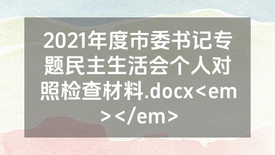 2021年度市委书记专题民主生活会个人对照检查材料.docx<em></em>