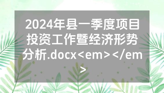2024年县一季度项目投资工作暨经济形势分析.docx<em></em>