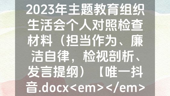 2023年主题教育组织生活会个人对照检查材料（担当作为、廉洁自律，检视剖析、发言提纲）【唯一抖音.docx<em></em>