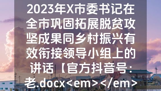 2023年X市委书记在全市巩固拓展脱贫攻坚成果同乡村振兴有效衔接领导小组上的讲话【官方抖音号：老.docx<em></em>