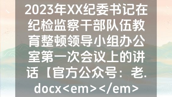 2023年XX纪委书记在纪检监察干部队伍教育整顿领导小组办公室第一次会议上的讲话【官方公众号：老.docx<em></em>