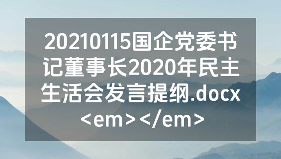 20210115国企党委书记董事长2020年民主生活会发言提纲.docx<em></em>