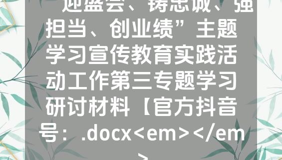“迎盛会、铸忠诚、强担当、创业绩”主题学习宣传教育实践活动工作第三专题学习研讨材料【官方抖音号：.docx<em></em>