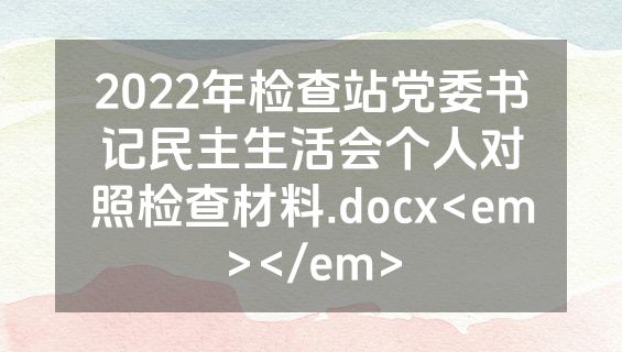 2022年检查站党委书记民主生活会个人对照检查材料.docx<em></em>