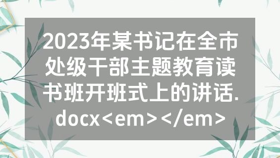 2023年某书记在全市处级干部主题教育读书班开班式上的讲话.docx<em></em>