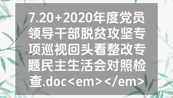 7.20+2020年度党员领导干部脱贫攻坚专项巡视回头看整改专题民主生活会对照检查.doc<em></em>