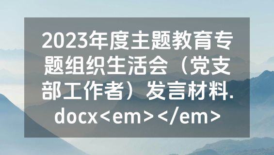 2023年度主题教育专题组织生活会（党支部工作者）发言材料.docx<em></em>