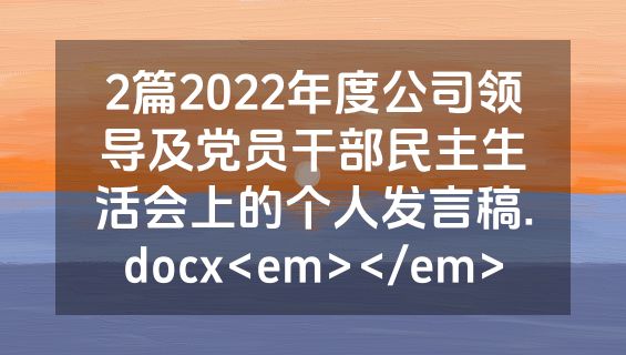 2篇2022年度公司领导及党员干部民主生活会上的个人发言稿.docx<em></em>