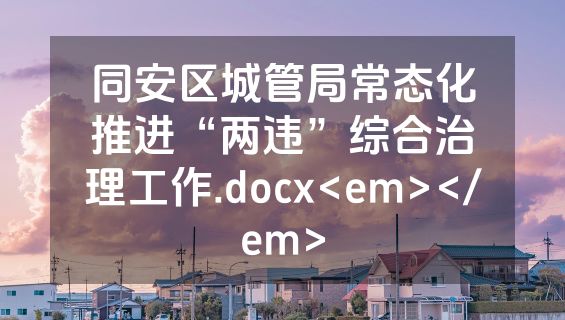 同安区城管局常态化推进“两违”综合治理工作.docx<em></em>