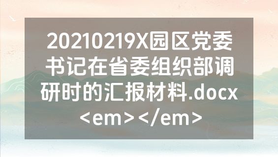 20210219X园区党委书记在省委组织部调研时的汇报材料.docx<em></em>