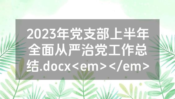 2023年党支部上半年全面从严治党工作总结.docx<em></em>