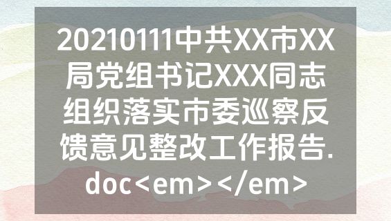 20210111中共XX市XX局党组书记XXX同志组织落实市委巡察反馈意见整改工作报告.doc<em></em>
