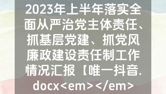 2023年上半年落实全面从严治党主体责任、抓基层党建、抓党风廉政建设责任制工作情况汇报【唯一抖音.docx<em></em>