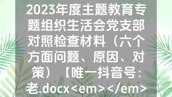 2023年度主题教育专题组织生活会党支部对照检查材料（六个方面问题、原因、对策）【唯一抖音号：老.docx<em></em>