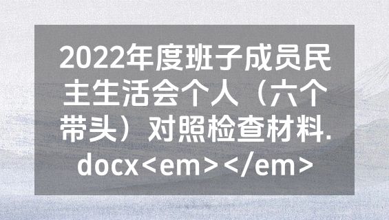 2022年度班子成员民主生活会个人（六个带头）对照检查材料.docx<em></em>