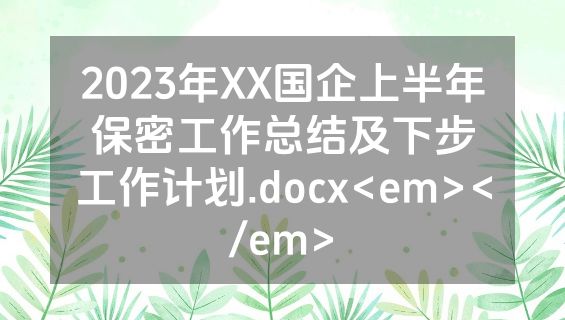 2023年XX国企上半年保密工作总结及下步工作计划.docx<em></em>