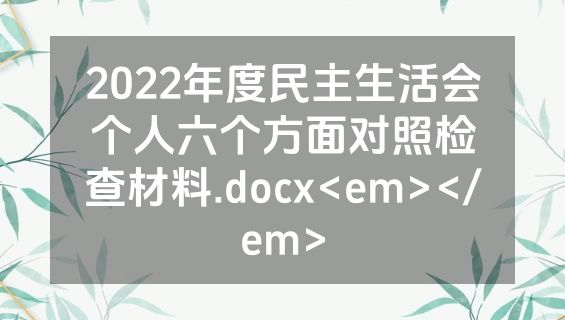 2022年度民主生活会个人六个方面对照检查材料.docx<em></em>