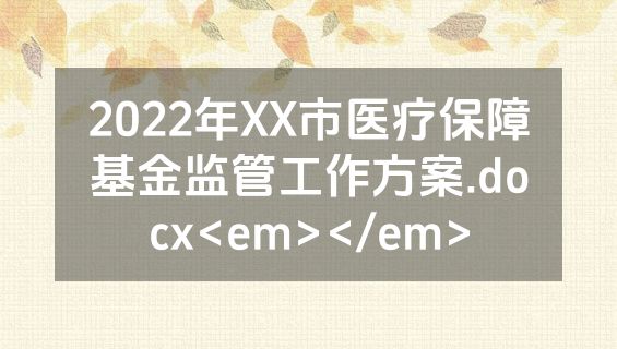 2022年XX市医疗保障基金监管工作方案.docx<em></em>