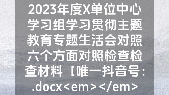 2023年度X单位中心学习组学习贯彻主题教育专题生活会对照六个方面对照检查检查材料【唯一抖音号：.docx<em></em>