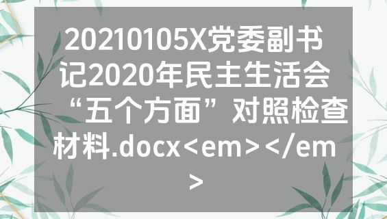 20210105X党委副书记2020年民主生活会“五个方面”对照检查材料.docx<em></em>