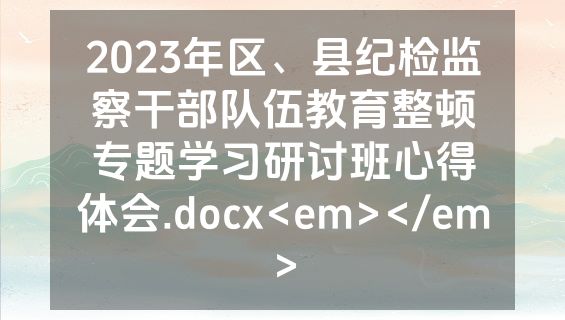 2023年区、县纪检监察干部队伍教育整顿专题学习研讨班心得体会.docx<em></em>