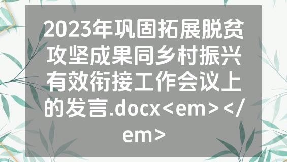 2023年巩固拓展脱贫攻坚成果同乡村振兴有效衔接工作会议上的发言.docx<em></em>