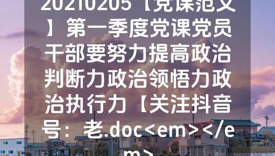 20210205【党课范文】第一季度党课党员干部要努力提高政治判断力政治领悟力政治执行力【关注抖音号：老.doc<em></em>