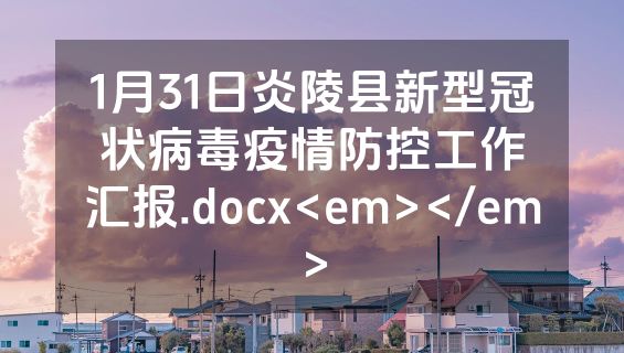 1月31日炎陵县新型冠状病毒疫情防控工作汇报.docx<em></em>
